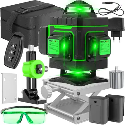 Aku. 16 linijski zeleni gradbeni laserski nivelir 2x 2400mah LCD LL28