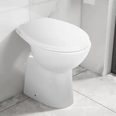 The Living Store Visoka WC školjka brez roba počasno zapiranje 7 cm višja bela - WC Školjka