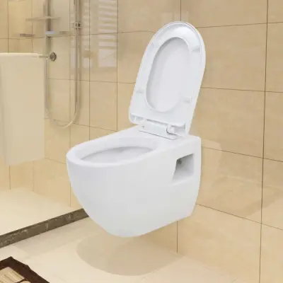 The Living Store Viseča WC školjka keramična bela - Viseča WC Školjka