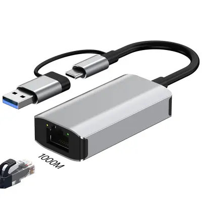 Razdelilnik USB 3.0 in Type-C z dvojnim gigabitnim ethernetnim adapterjem
