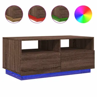 Klubska mizica - kavna mizica - Nizka mizica z LED lučkami rjavi hrast 90x49x40 cm