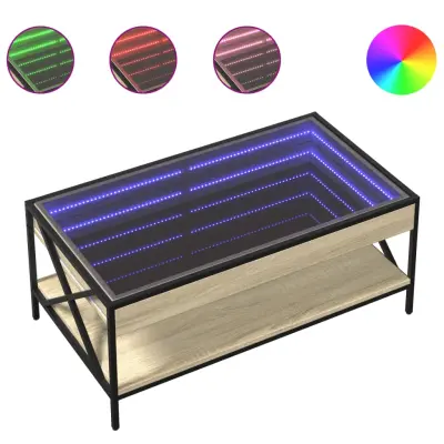 Klubska mizica - kavna mizica - Nizka mizica z neskončnimi LED sonoma hrast 90x50x38 cm