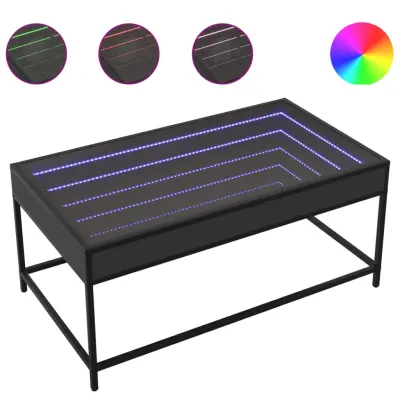 Klubska mizica - kavna mizica - Nizka mizica z neskončnimi LED lučkami črna 90x50x41 cm
