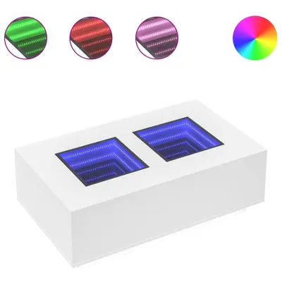 Klubska mizica - kavna mizica - Nizka mizica z neskončnimi LED bela 116x69x40 cm