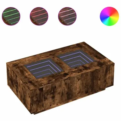 Klubska mizica - kavna mizica - Nizka mizica z neskončnimi LED dimljen hrast 116x69x40 cm