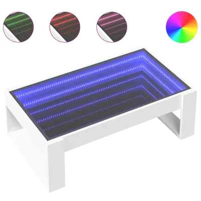 Klubska mizica - kavna mizica - Nizka mizica z neskončnimi LED bela 90x53x30 cm