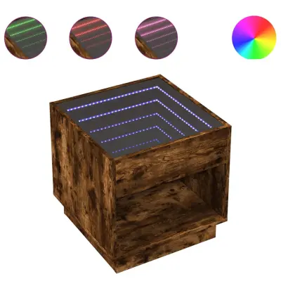 Klubska mizica - kavna mizica - Nizka mizica z neskončnimi LED dimljen hrast 50x50x50 cm