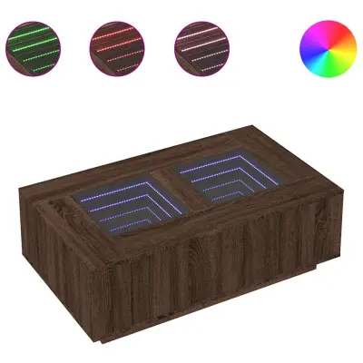 Klubska mizica - kavna mizica - Nizka mizica z neskončnimi LED rjavi hrast 116x69x40 cm