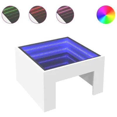 Klubska mizica - kavna mizica - Nizka mizica z neskončnimi LED bela 50x50x30 cm