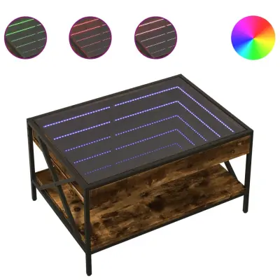Klubska mizica - kavna mizica - Nizka mizica z neskončnimi LED dimljen hrast 70x50x38 cm