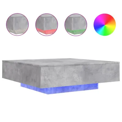 Klubska mizica - kavna mizica - Nizka mizica z LED lučmi betonsko siva 100x100x31 cm