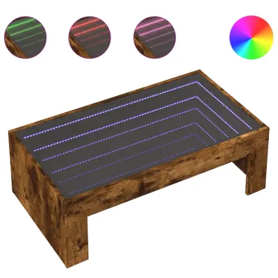 Klubska mizica - kavna mizica - Nizka mizica z neskončnimi LED dimljen hrast 90x50x30 cm