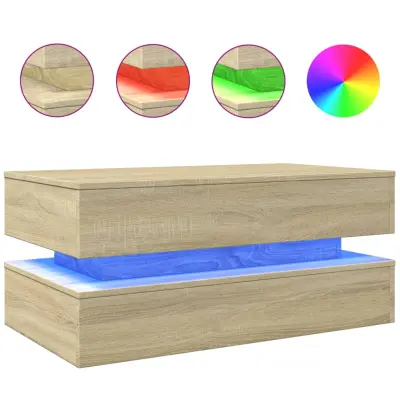 Klubska mizica - kavna mizica - Nizka mizica z LED lučkami sonoma hrast 90x50x40 cm