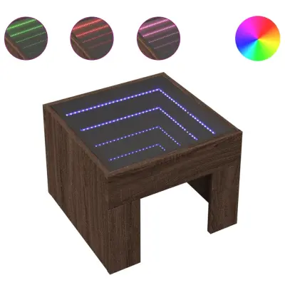 Klubska mizica - kavna mizica - Nizka mizica z neskončnimi LED rjavi hrast 40x40x30 cm