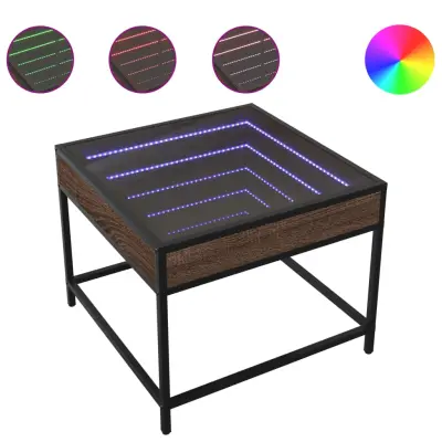 Klubska mizica - kavna mizica - Nizka mizica z neskončnimi LED rjavi hrast 50x50x41 cm