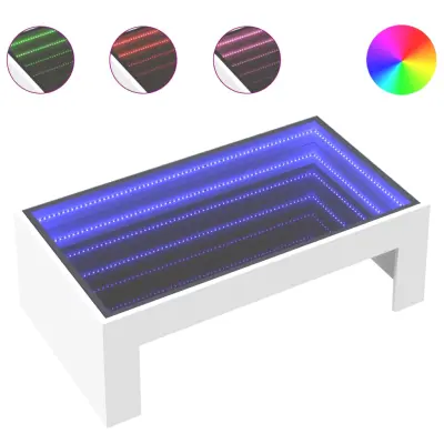 Klubska mizica - kavna mizica - Nizka mizica z neskončnimi LED bela 90x50x30 cm