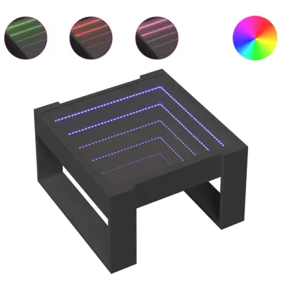 Klubska mizica - kavna mizica - Nizka mizica z neskončnimi LED črna 50x53x30 cm