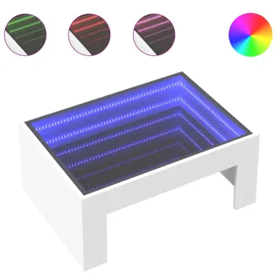 Klubska mizica - kavna mizica - Nizka mizica z neskončnimi LED bela 70x50x30 cm