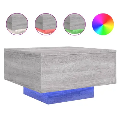 Klubska mizica - kavna mizica - Nizka mizica z LED lučkami siva sonoma 55x55x31 cm