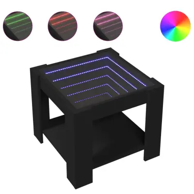 Klubska mizica - kavna mizica - Nizka mizica z LED diodami črna 53x53x45 inženirski les