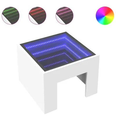 Klubska mizica - kavna mizica - Nizka mizica z neskončnimi LED bela 40x40x30 cm