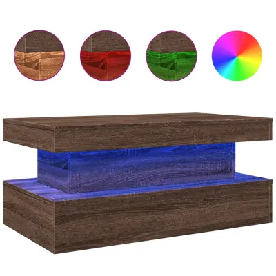 Klubska mizica - kavna mizica - Nizka mizica z LED lučkami rjavi hrast 90x50x40 cm