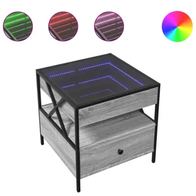 Klubska mizica - kavna mizica - Nizka mizica z neskončnimi LED siva sonoma 50x50x51 cm