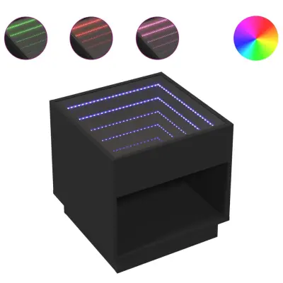 Klubska mizica - kavna mizica - Nizka mizica z neskončnimi LED črna 50x50x50 cm