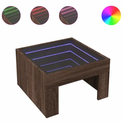 Klubska mizica - kavna mizica - Nizka mizica z neskončnimi LED rjavi hrast 50x50x30 cm