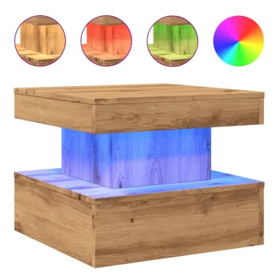 Klubska mizica - kavna mizica - Nizka mizica z LED lučkami artisan hrast 50x50x40 cm