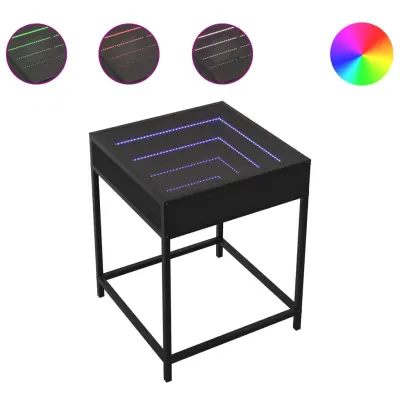 Klubska mizica - kavna mizica - Nizka mizica z neskončnimi LED črna 40x40x51 cm