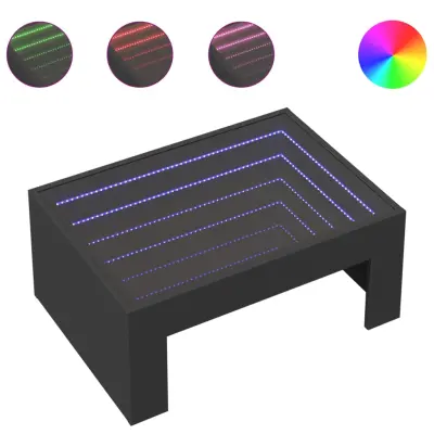 Klubska mizica - kavna mizica - Nizka mizica z neskončnimi LED črna 70x50x30 cm