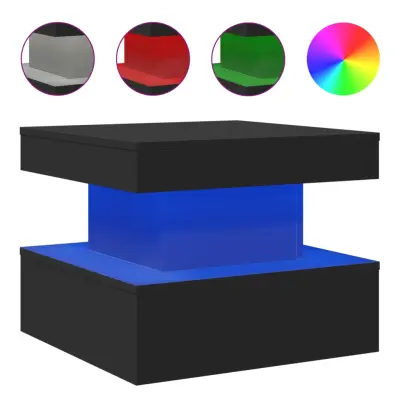 Klubska mizica - kavna mizica - Nizka mizica z LED lučkami črna 50x50x40 cm