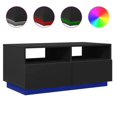 Klubska mizica - kavna mizica - Nizka mizica z LED lučkami črna 90x49x40 cm