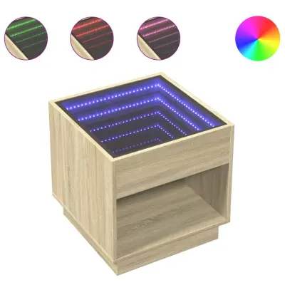 Klubska mizica - kavna mizica - Nizka mizica z neskončnimi LED sonoma hrast 50x50x50 cm