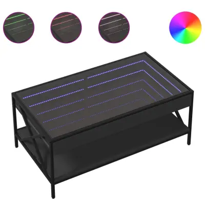 Klubska mizica - kavna mizica - Nizka mizica z neskončnimi LED črna 90x50x38 cm