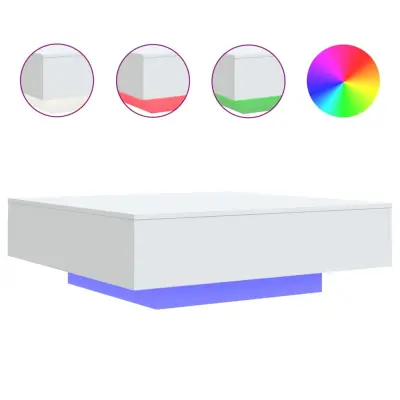 Klubska mizica - kavna mizica - Nizka mizica z LED lučmi bela 100x100x31 cm