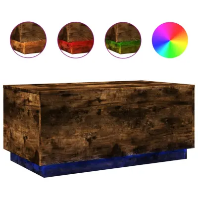 Klubska mizica - kavna mizica - Nizka mizica z LED lučkami dimljeni hrast 90x50x40 cm