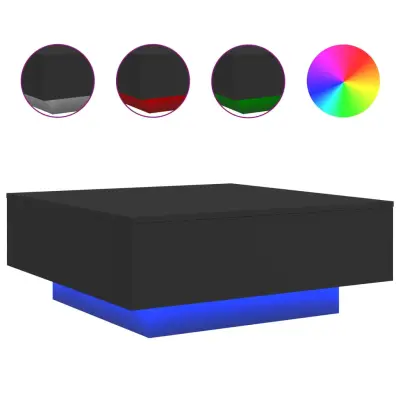 Klubska mizica - kavna mizica - Nizka mizica z LED lučkami črna 80x80x31 cm