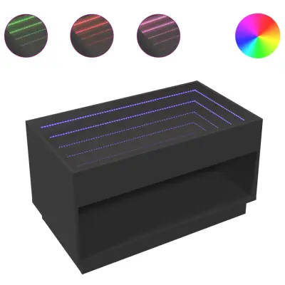 Klubska mizica - kavna mizica - Nizka mizica z neskončnimi LED črna 90x50x50 cm