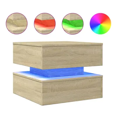 Klubska mizica - kavna mizica - Nizka mizica z LED lučkami sonoma hrast 50x50x40 cm