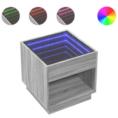 Klubska mizica - kavna mizica - Nizka mizica z neskončnimi LED siva sonoma 50x50x50 cm