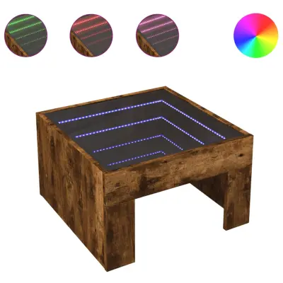 Klubska mizica - kavna mizica - Nizka mizica z neskončnimi LED dimljen hrast 50x50x30 cm