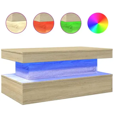 Klubska mizica - kavna mizica - Nizka mizica z LED lučkami sonoma hrast 90x50x40 cm