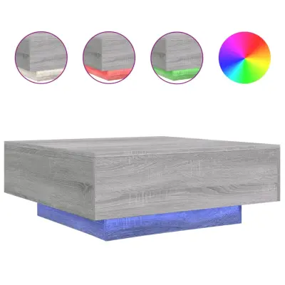Klubska mizica - kavna mizica - Nizka mizica z LED lučkami siva sonoma 80x80x31 cm