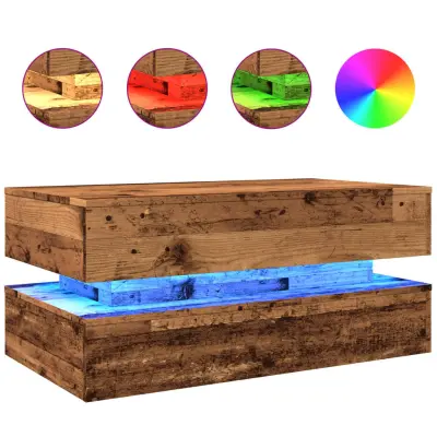 Klubska mizica - kavna mizica - Nizka mizica z LED lučkami starinski les 90x50x40 cm