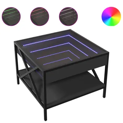 Klubska mizica - kavna mizica - Nizka mizica z neskončnimi LED črna 50x50x38 cm