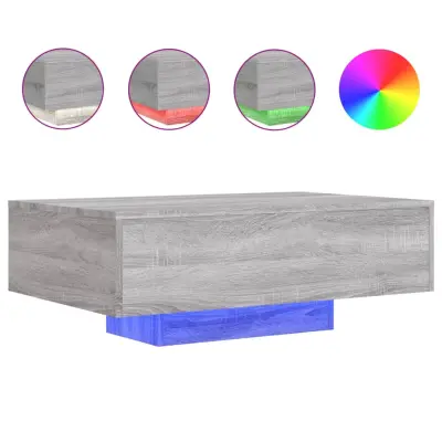 Klubska mizica - kavna mizica - Nizka mizica z LED lučkami siva sonoma 85x55x31 cm