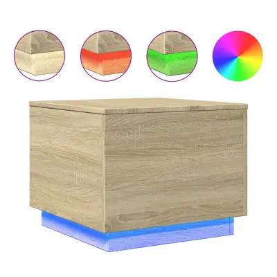 Klubska mizica - kavna mizica - Nizka mizica z LED lučkami sonoma hrast 50x50x40 cm