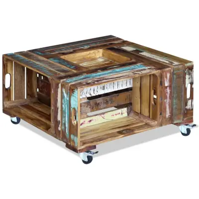 Klubska mizica - kavna mizica - Nizka mizica trden predelan les 70x70x35 cm